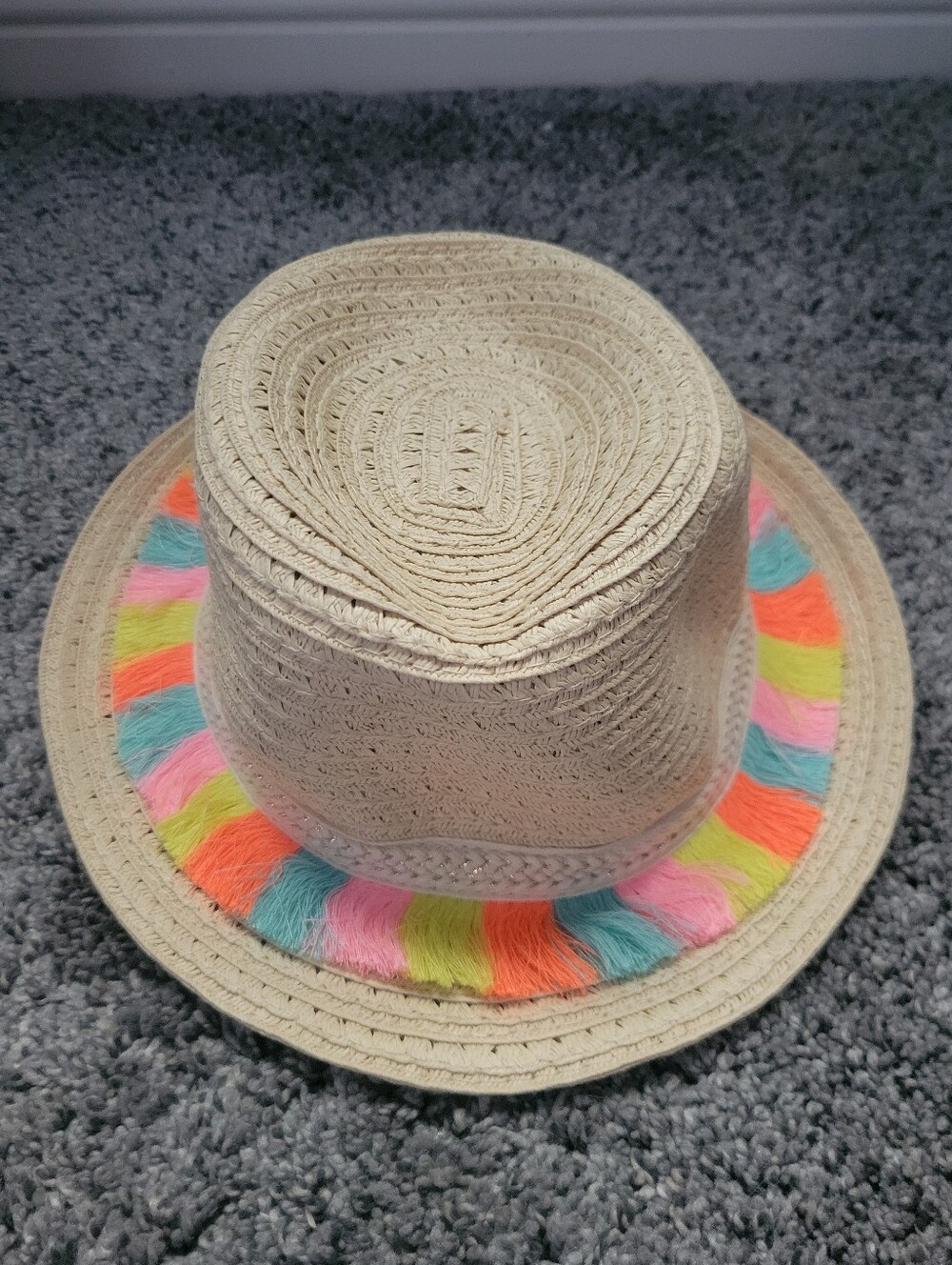 Toddler Cream Straw Fedora Hat W/ Vibrant Colored Details *NWOT*
